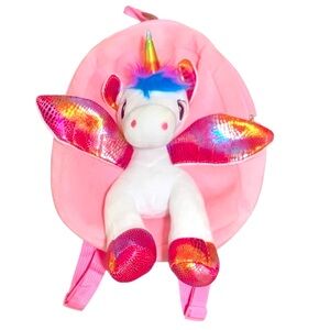 Unicorn stuffed pink plush adjustable book and travel bag! School children